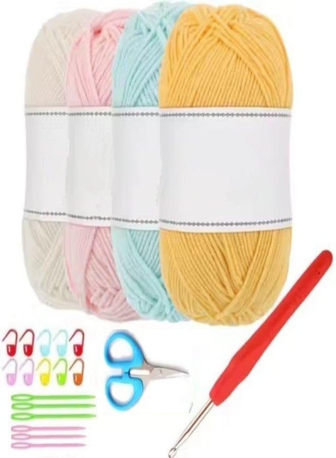 Dodhar 4 PCS Crochet Yarn Set, Soft Fluffy Knitting Yarn with Crochet Hook, Scissors & Stitch Markers - Pastel Color Thread for Crochet & Hand Knitting (4 Yarn kit) - Image 1